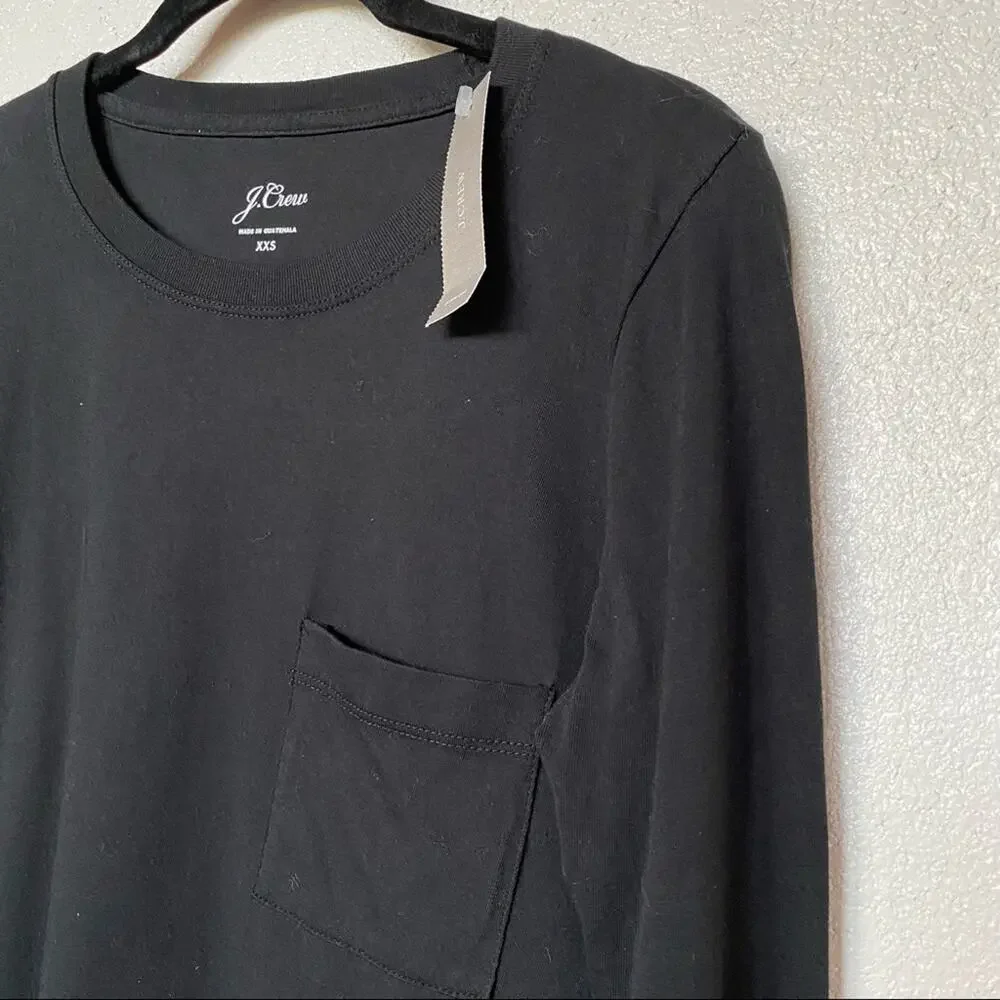 J. Crew Long Sleeve Crewneck Black Pocket Tee Size XXS